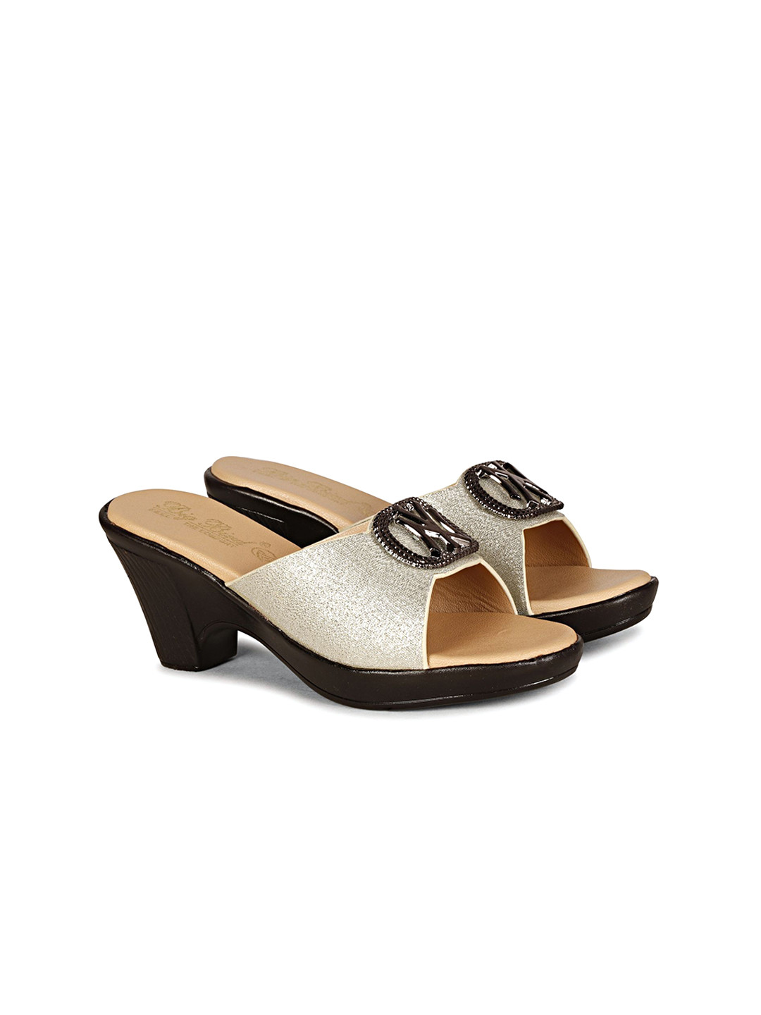 BIG BIRD FOOTWEAR Women Woven Design PU Regular Block Mules With Ethnic - Embellished