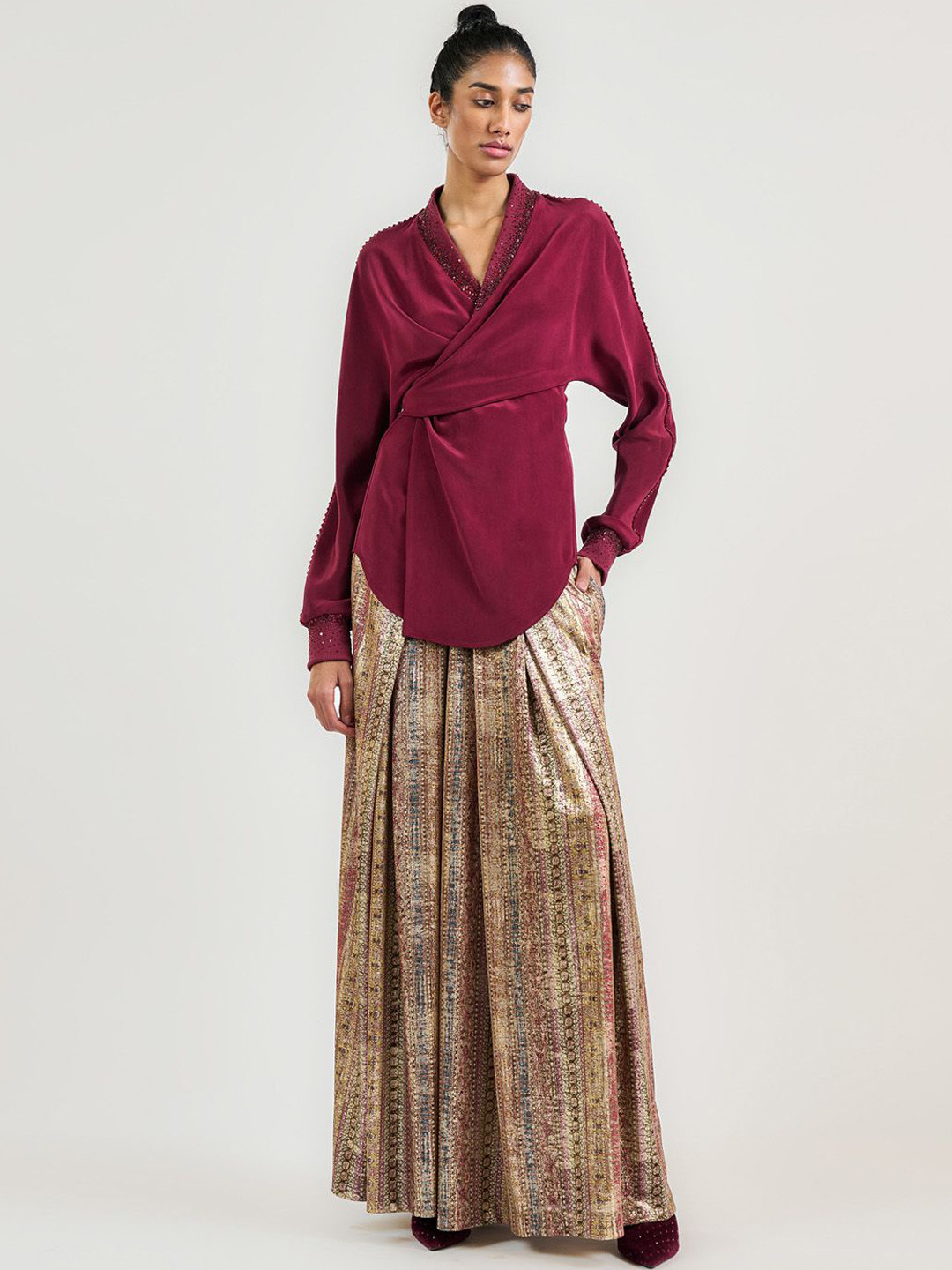 OTT Tarun Tahiliani Women Flared Pleated Culottes Trousers