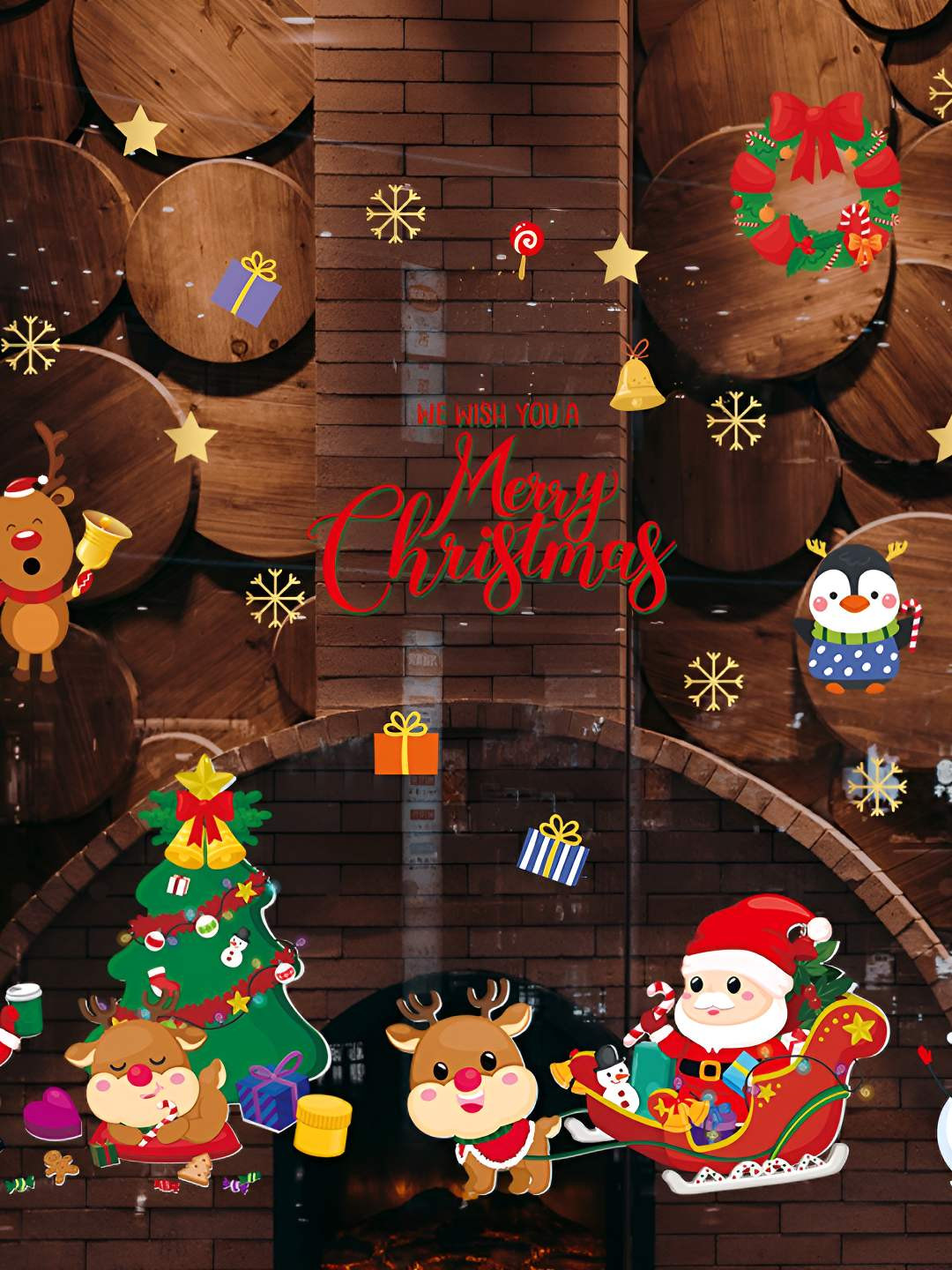 INDIAN ROYALS Brown & Red Christmas Printed Self-Adhesive & Durable Wall Sticker