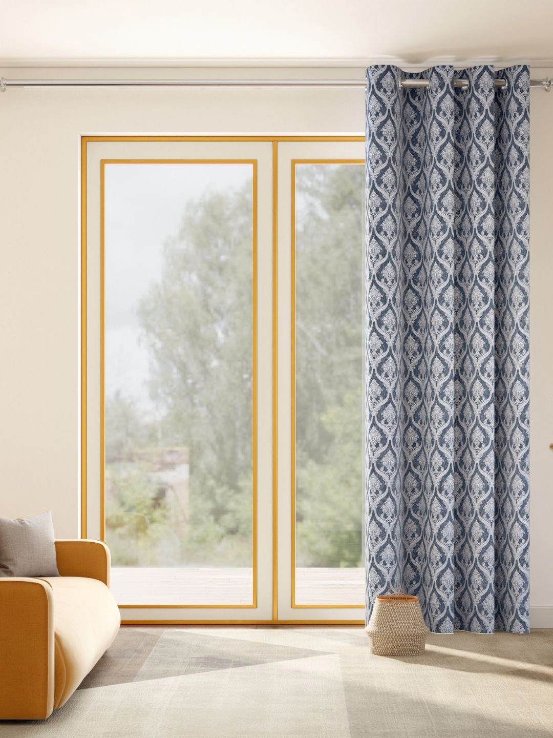 haus & kinder Ornate Symphony Grey Melange & White Embroidered Room Darkening Door Curtain