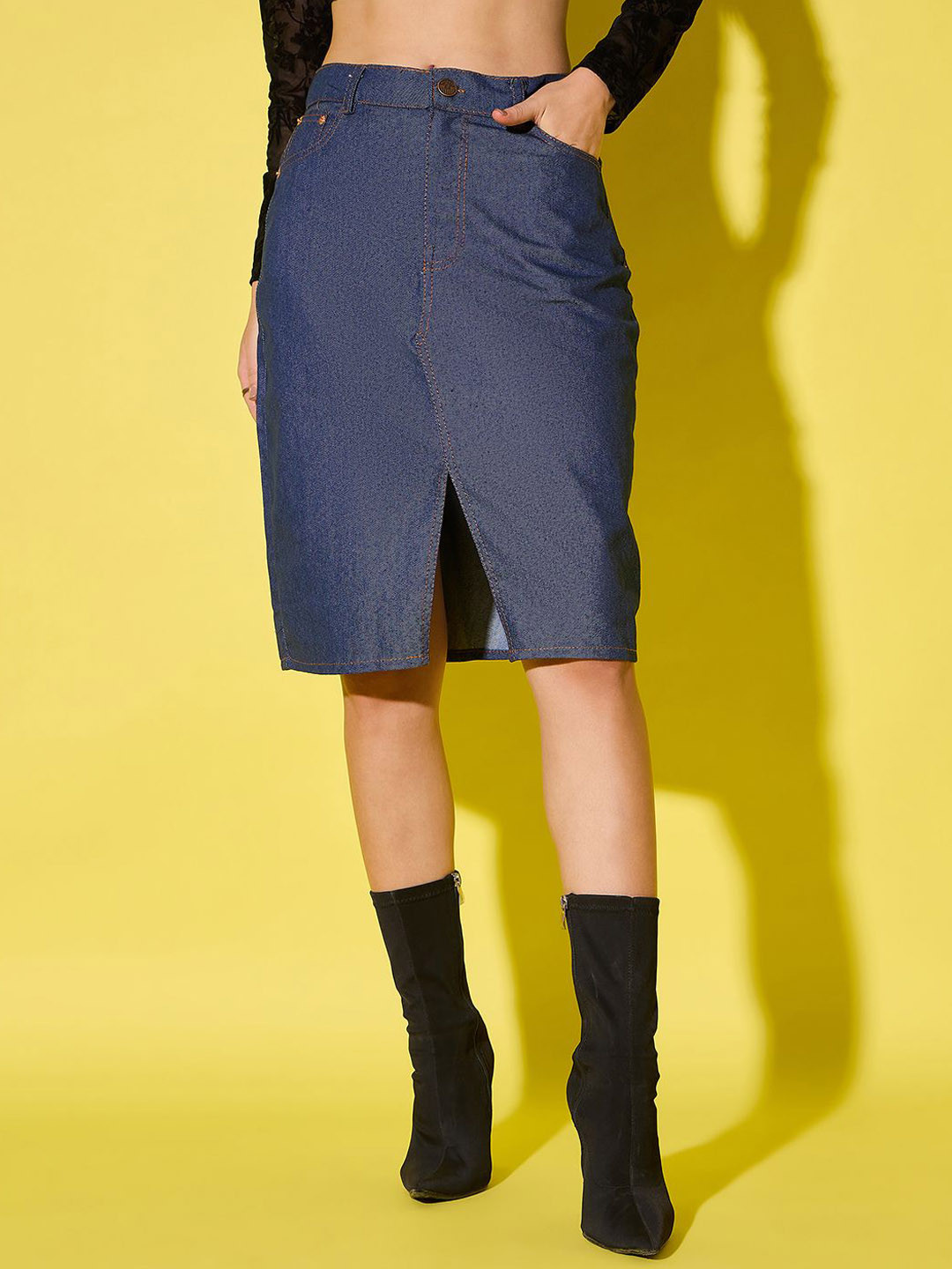 BUY NEW TREND High-Waist A-line Knee Length Skirt With Front Slit