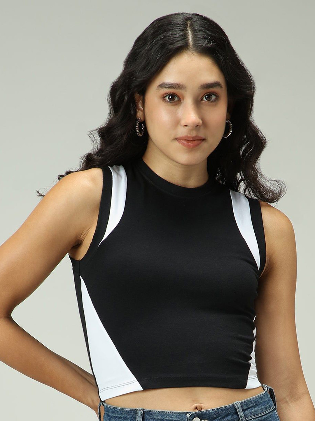 Outzidr Women Dual Toned Crop Tank Top