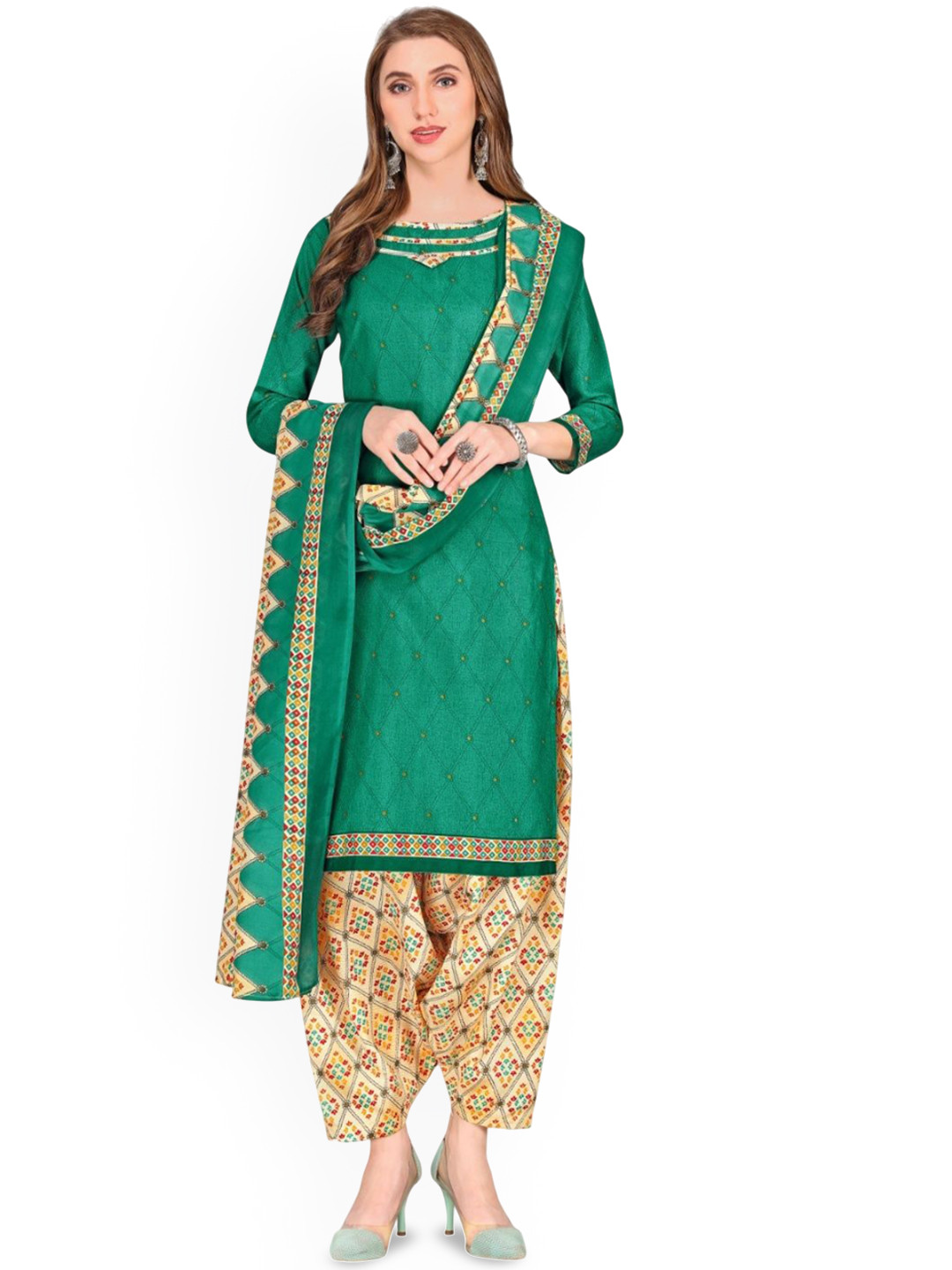 WOWETHNIC Geometric Printed Unstitched Dress Material