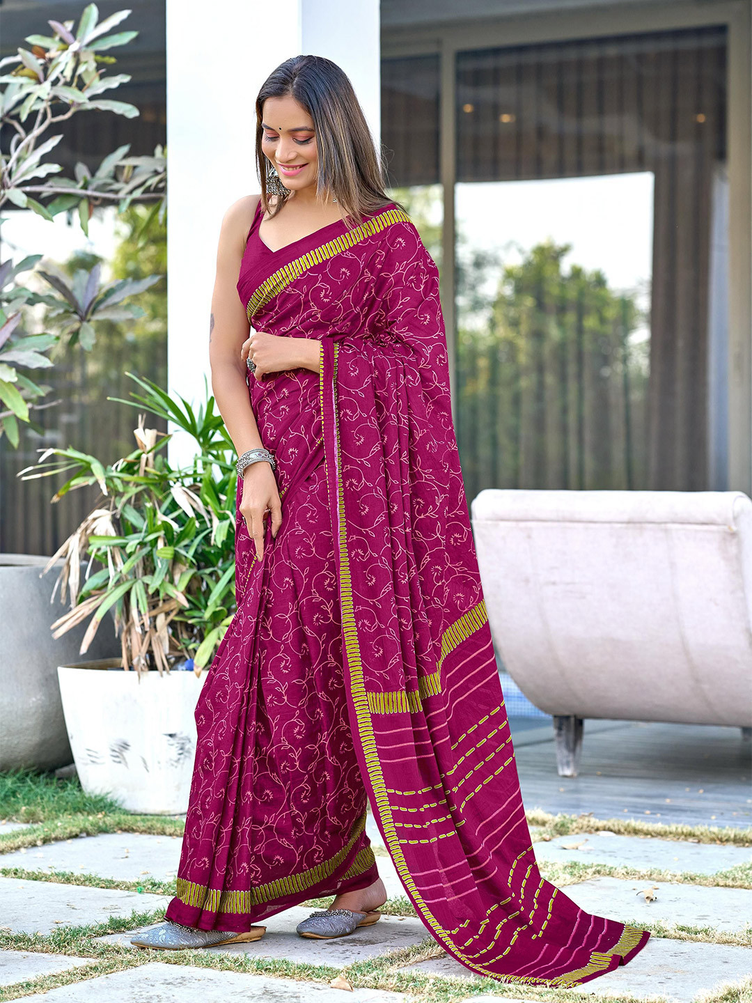Panzora Batik Mulmul Cotton Ready to Wear Block Print Saree