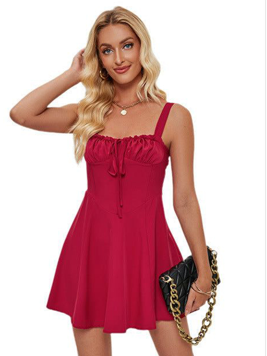 Outzidr Women Pointed Waist Line Mini Dress