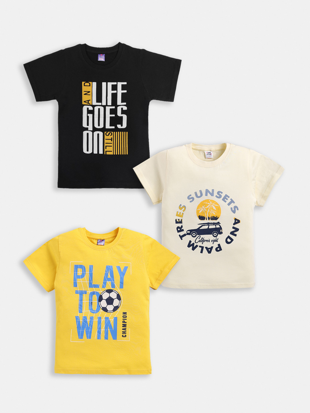 Here&Now X Game Begins Boys Typography Assorted Printed Set of 3 T-shirts