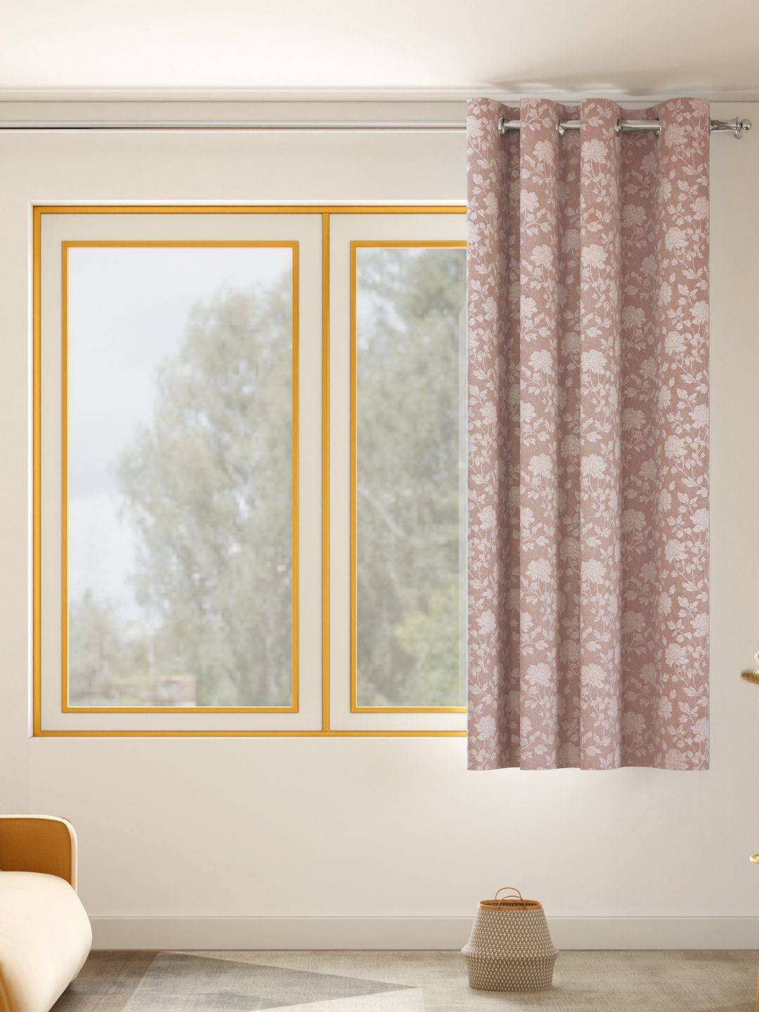 haus & kinder Chateau Rose Pink & White Floral Printed Room Darkening Window Curtain