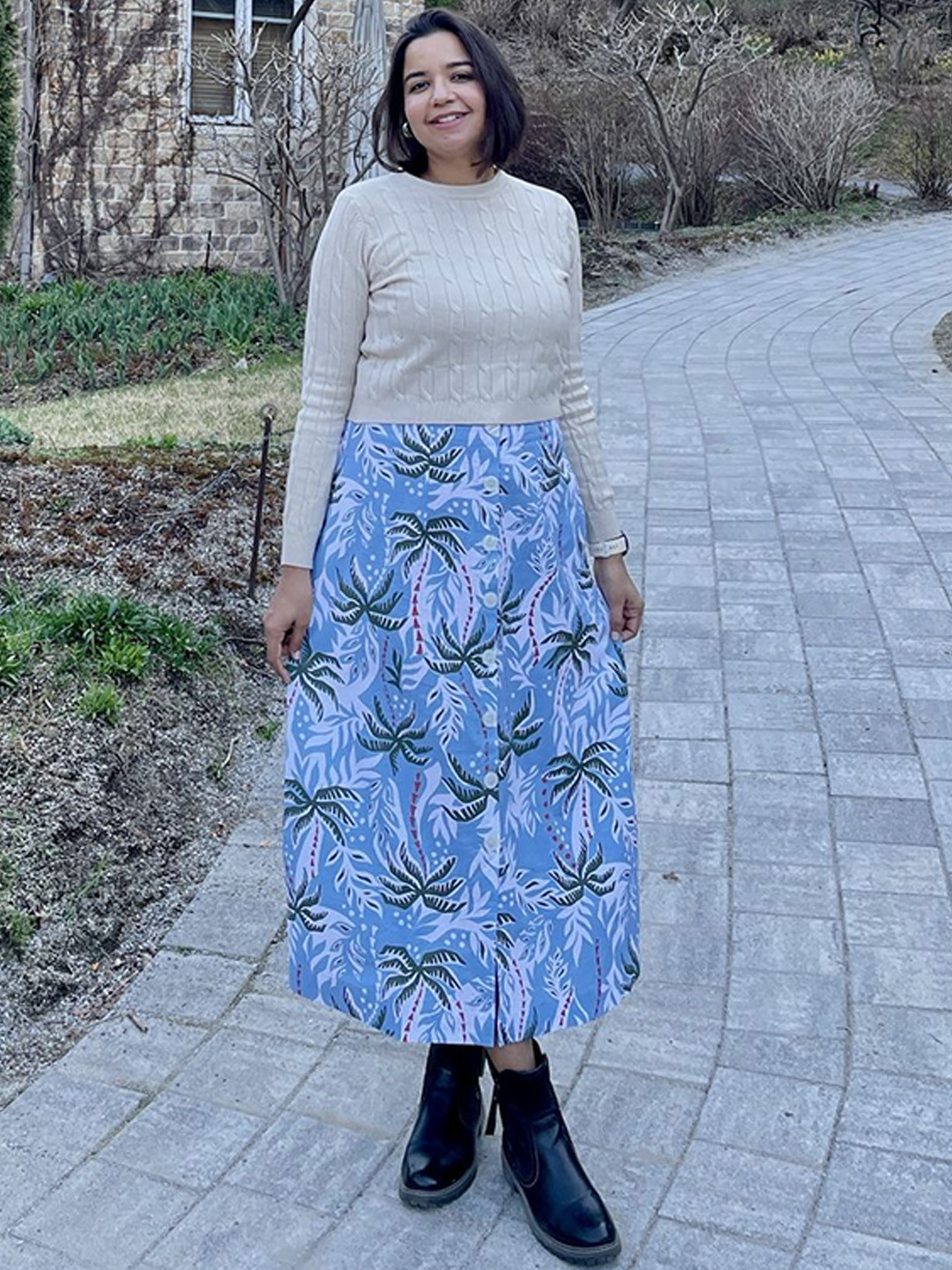 Label Tanvee Topical Printed Cotton Midi Skirt