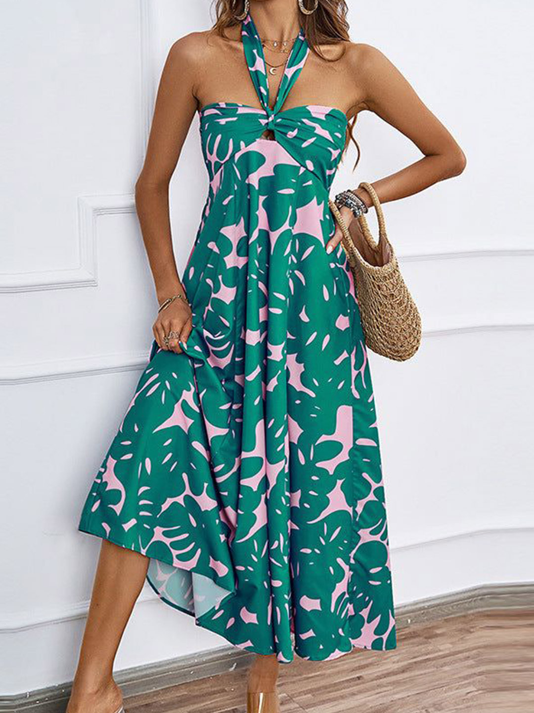 Outzidr Women Twisted Knot Halter Dress