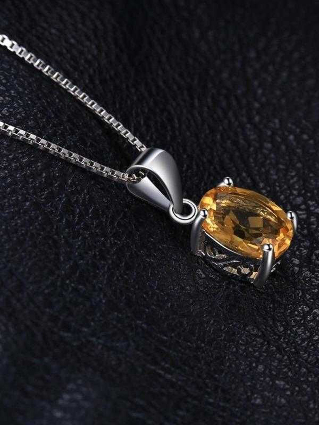 Bling Queen Silver-Plated Oval Shaped Gemstone Studded Pendant With Chain