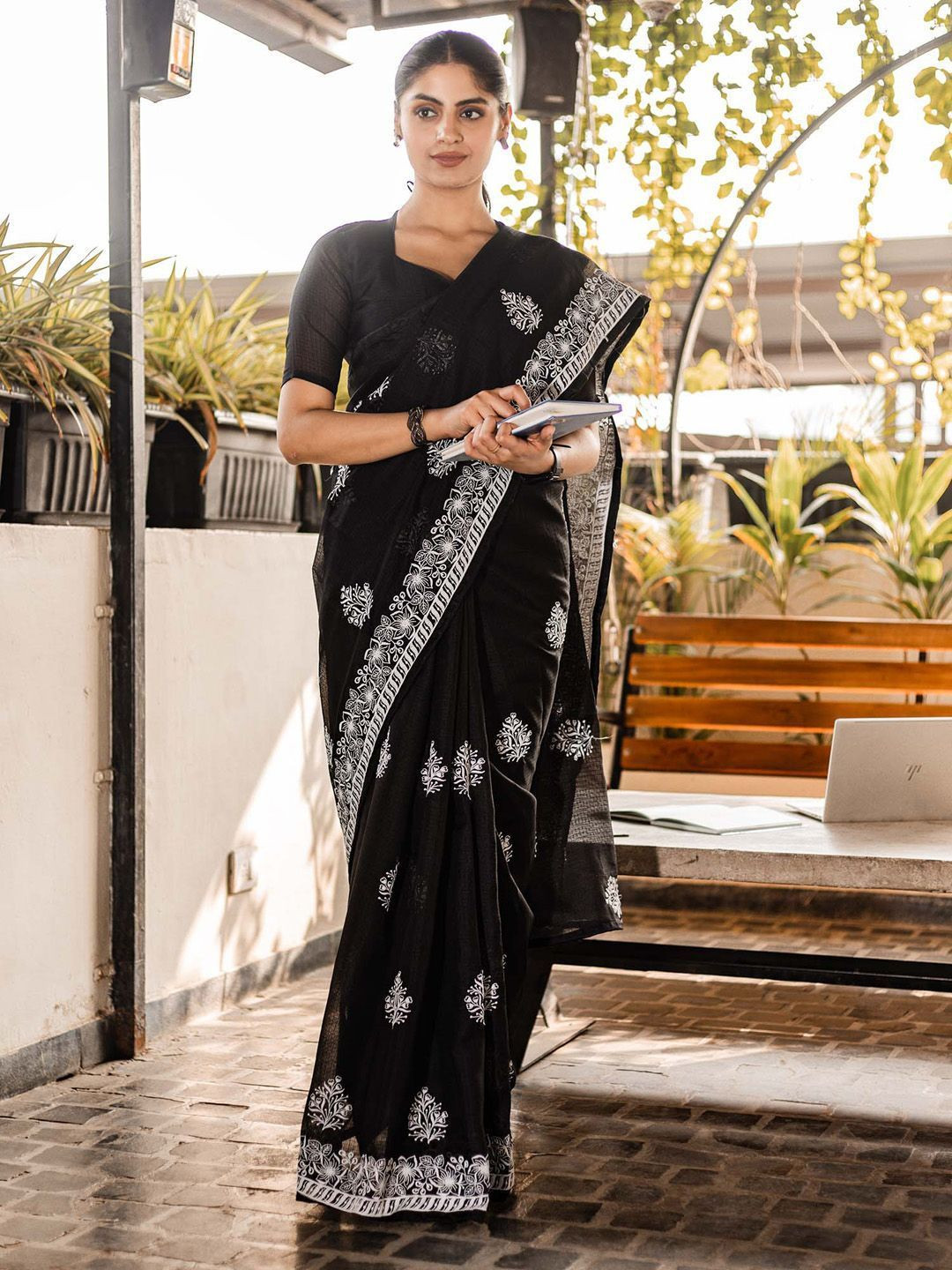 Anouk Rustic Floral Kutchi Embroidery Muga Saree