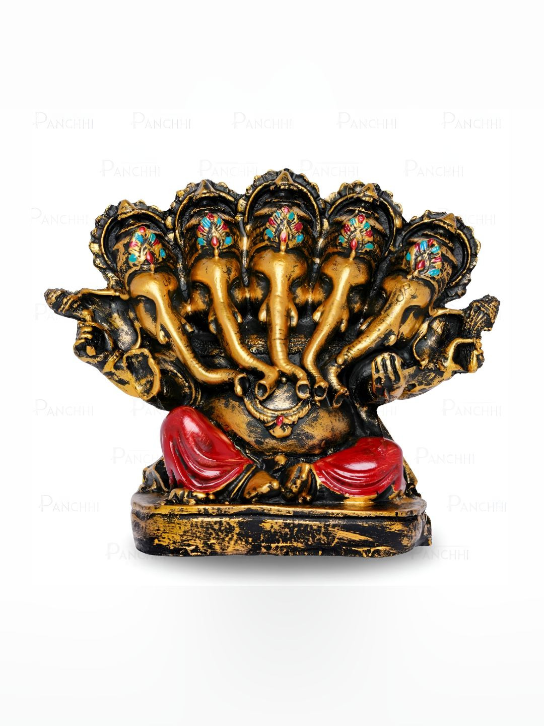 Panchhi Store Panchmukhi Ganesha Brown Resin Glossy Prayer Room Medium Showpiece - 5.1 Inches