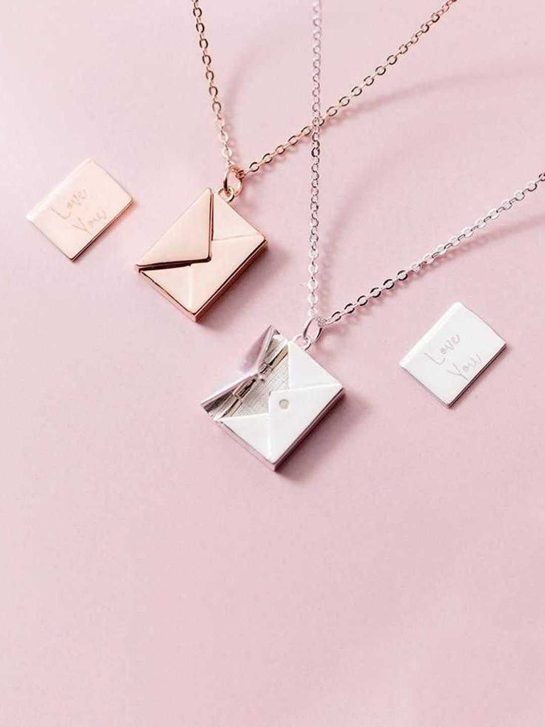 Bling Queen Silver-Plated Love Letter Envelope Pendant With Chain