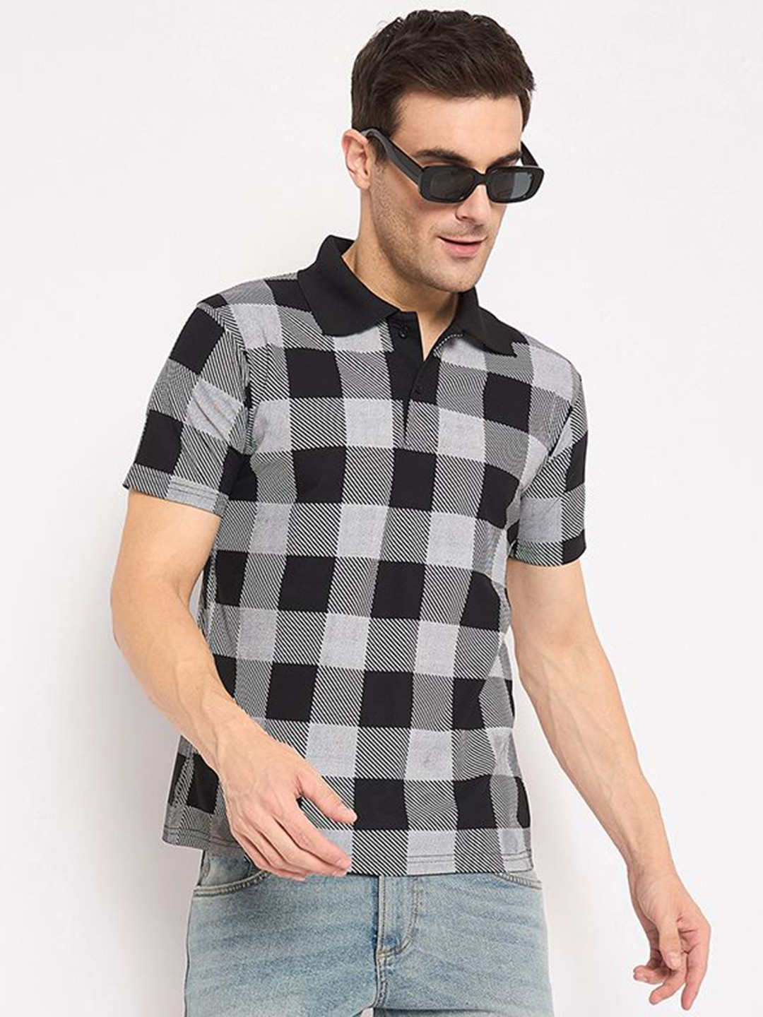 KASMA Checked Polo Collar Cotton Regular Fit T-shirt