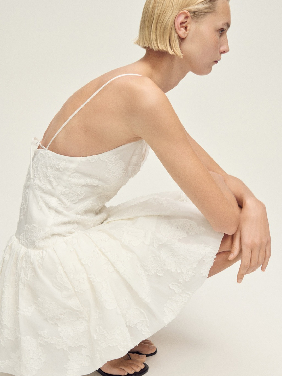 MANGO SELECTION Textured Open Tie-Up Back Drop-Waist Mini Dress