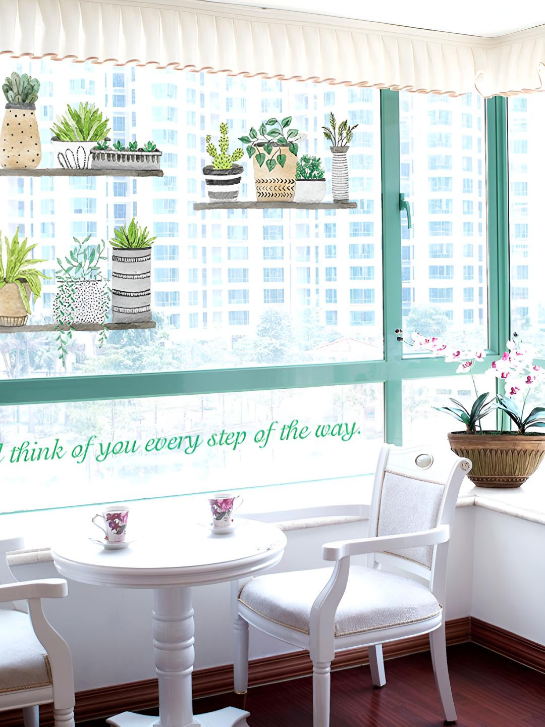 INDIAN ROYALS Green & Grey Bonsai Small Planter Self Adhesive Wall Sticker