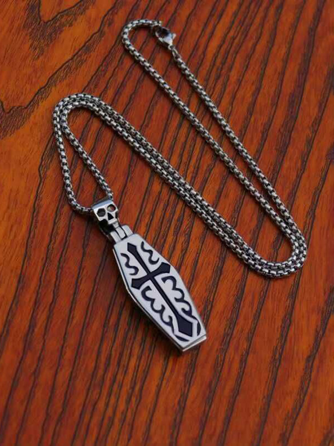 Bling Queen Men Silver Plated Skeleton Cross Pendant With Box Chain