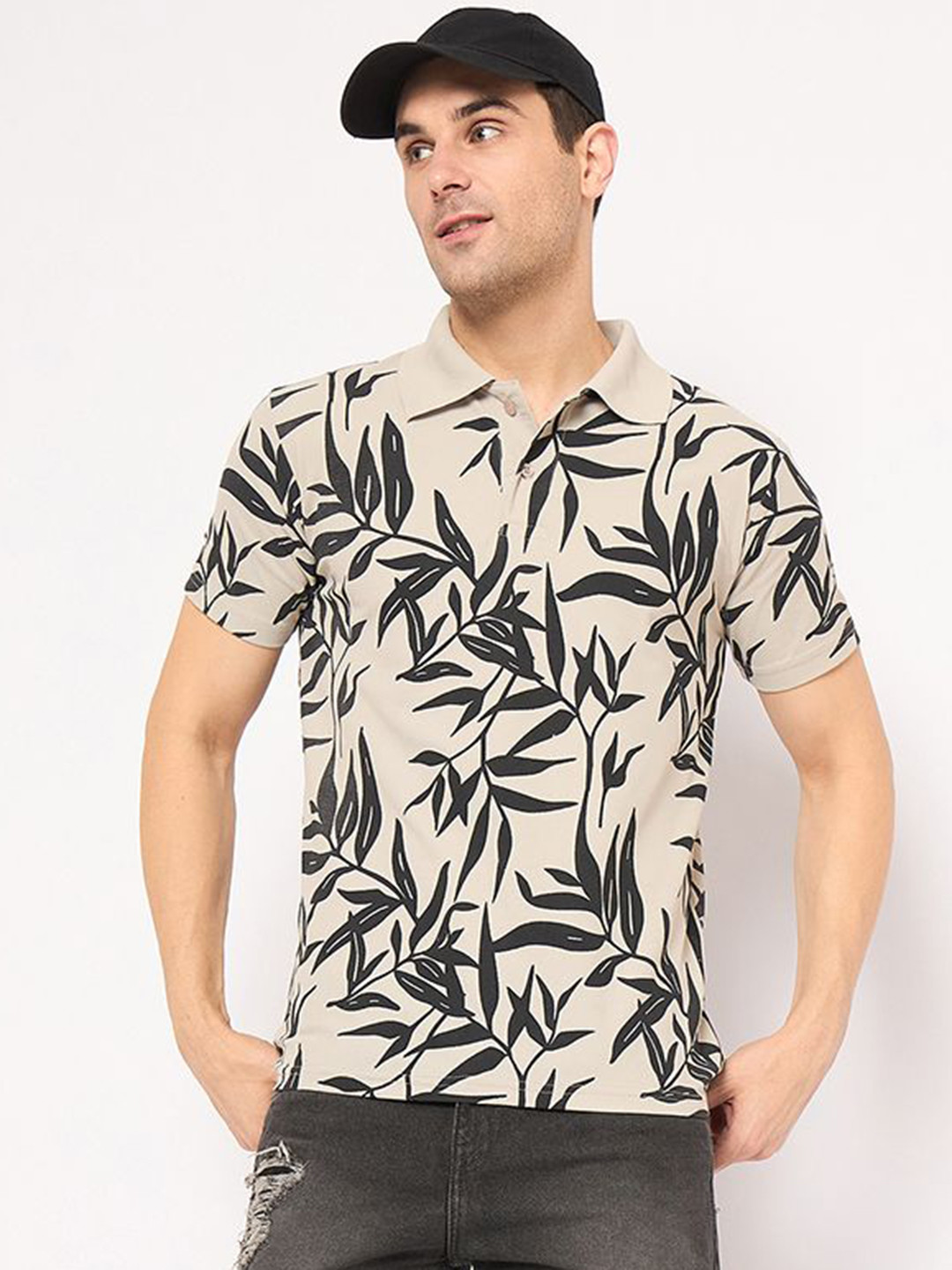 KASMA Graphic Printed Polo Collar Cotton Regular Fit T-Shirt