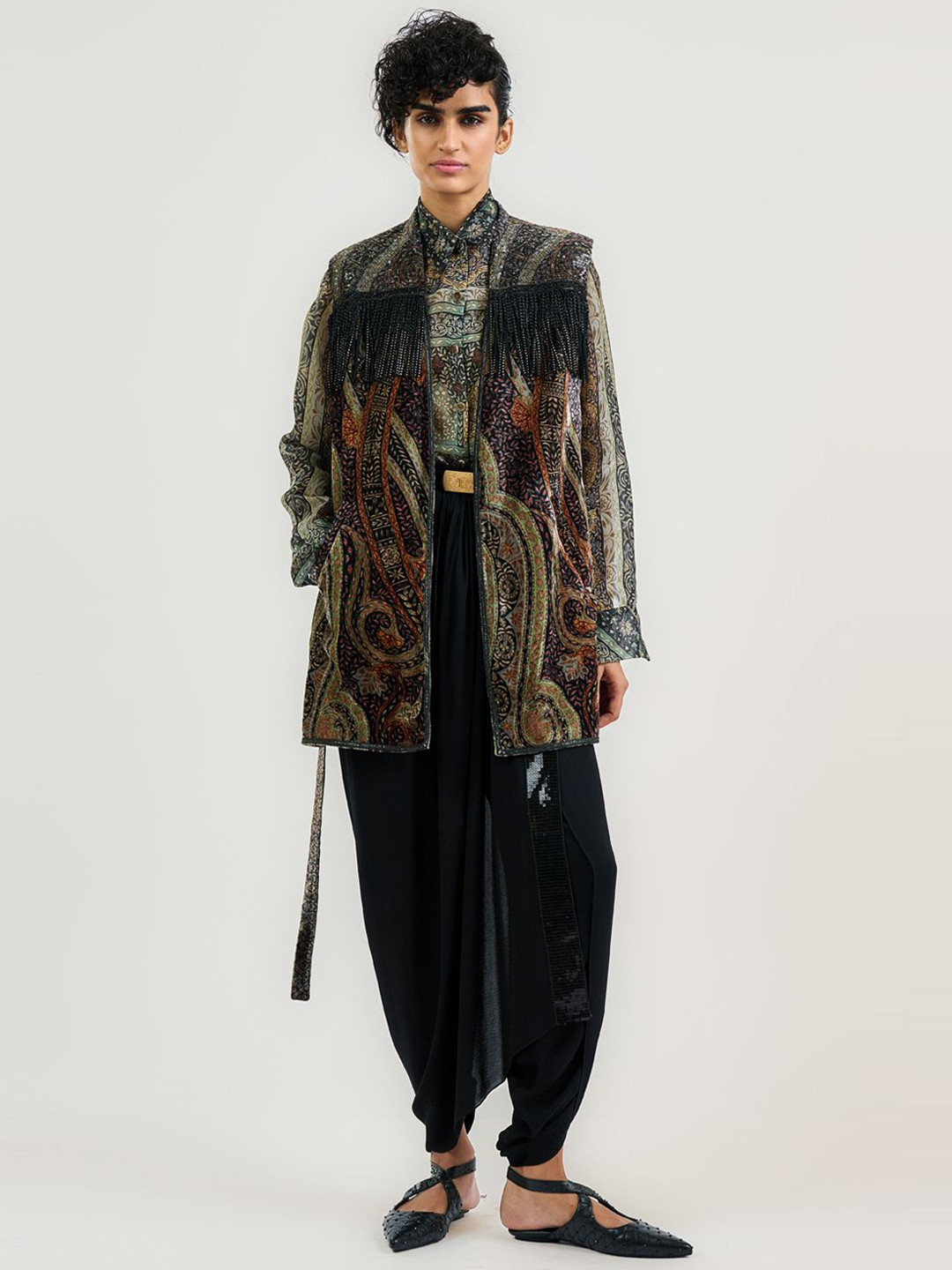 OTT Tarun Tahiliani Women Lapel Coller Self Design Tailored Jacket