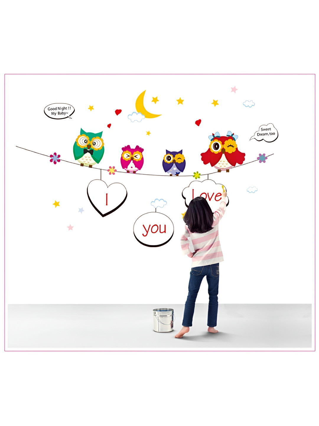 INDIAN ROYALS Yellow & Blue Owl Design Printed Self-Adhesive & Durable Wall Sticker