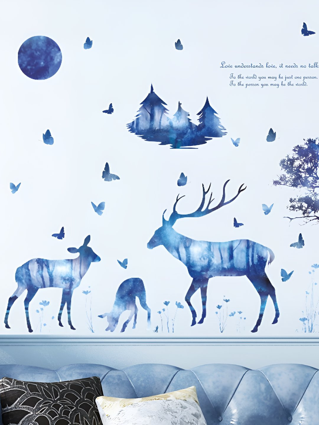 INDIAN ROYALS Blue Colorful Peony Rose Self Adhesive Wall Sticker