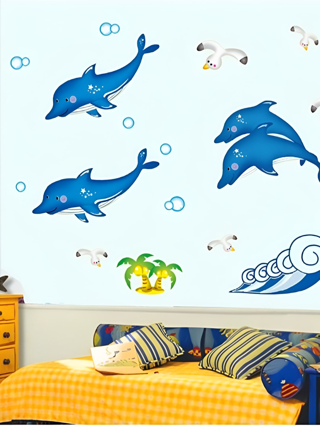 INDIAN ROYALS  Blue & Turquoise Blue Animal Printed Self-Adhesive & Durable Wall Sticker