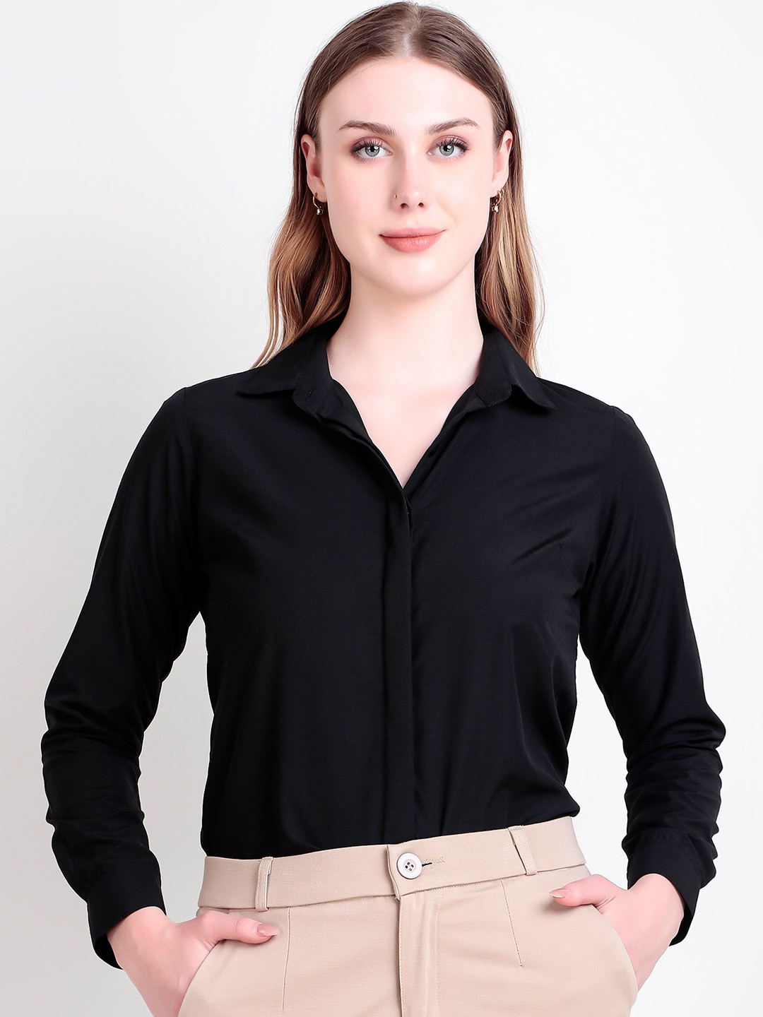 RARE CAMEL Spread Collar Long Sleeves Slim Fit Formal Shirt