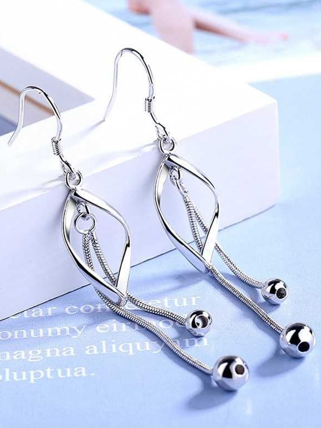 Bling Queen Silver Plated Drop Leaf Shape Earrings