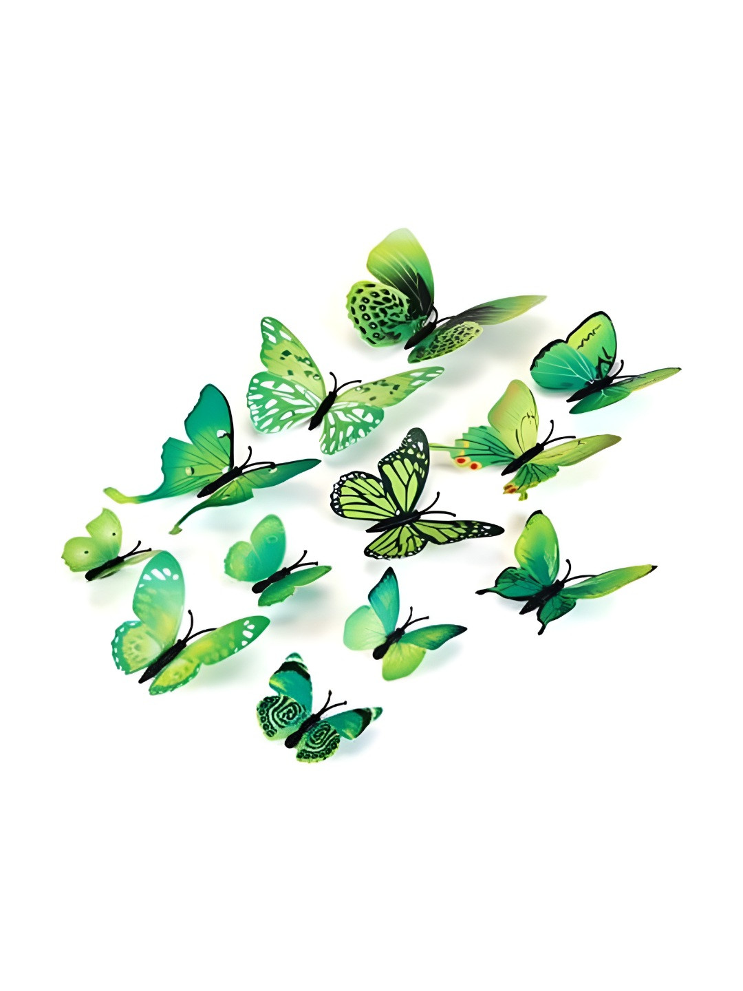 INDIAN ROYALS Set Of 12 Green & Yellow 3D Wall Mix Size Butterfly Wall Sticker Sheet