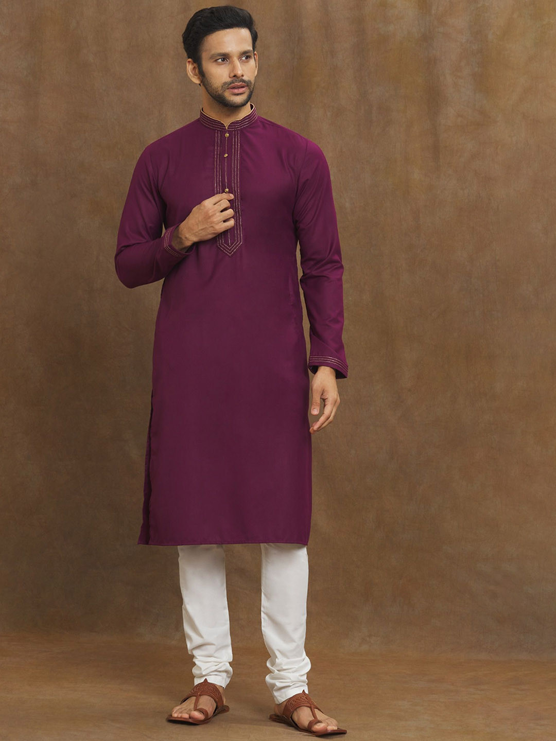 Arihant Rai Sinha Neckline  Embroidered Pure Silk Straight Kurta with Churidar