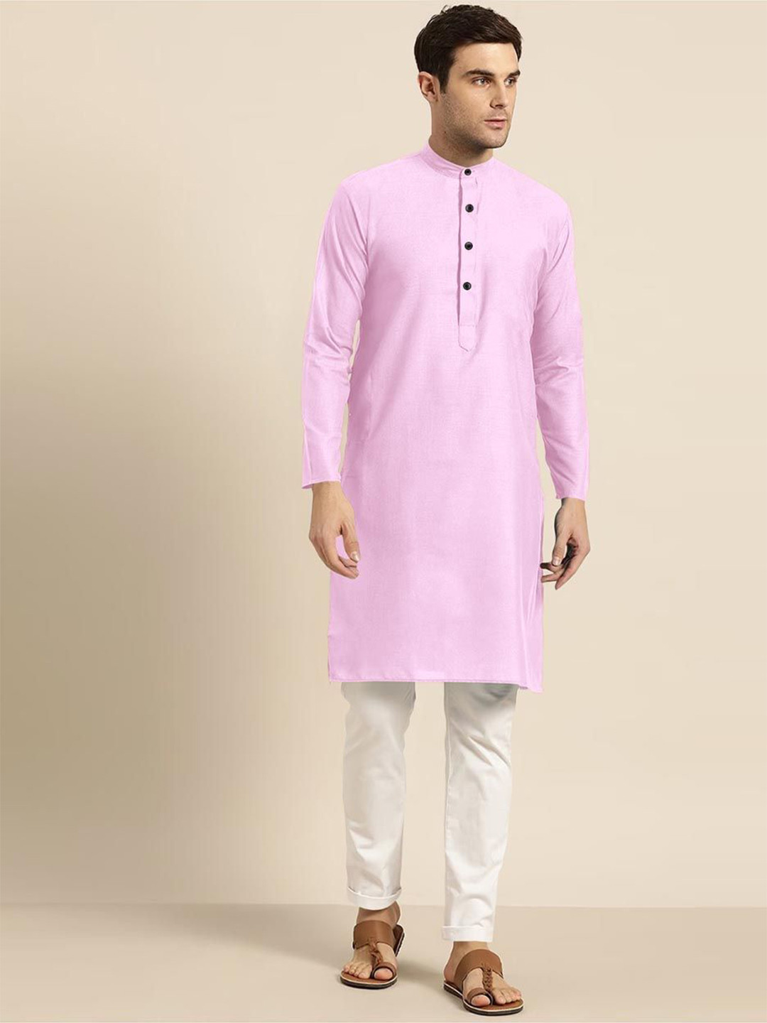 TIGER SNAKE Band Collar Long Sleeves Cotton Straight Kurta