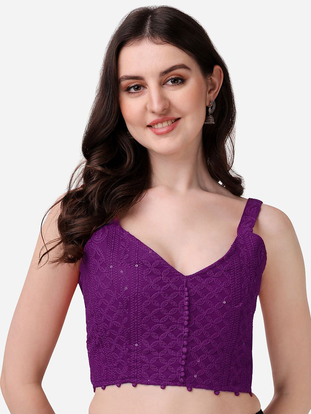 HERE&NOW Sequinned Embroidered Georgette Sleeveless Readymade Blouse.