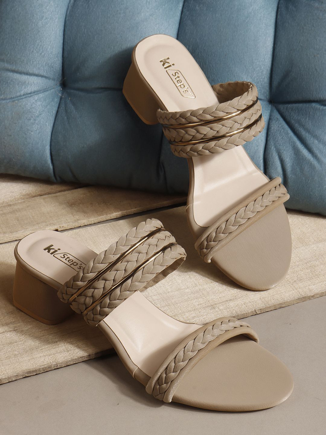KISTEPS Women Woven Design Block Heel Open Toe Sandals