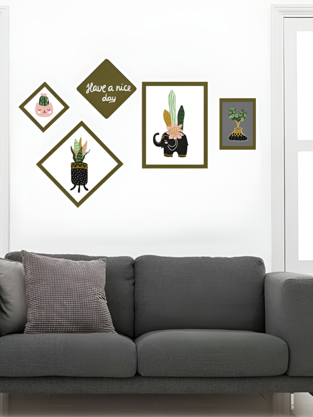 INDIAN ROYALS White & Green Plant Photo Frame Decoration Printed Waterproof Wallpaper