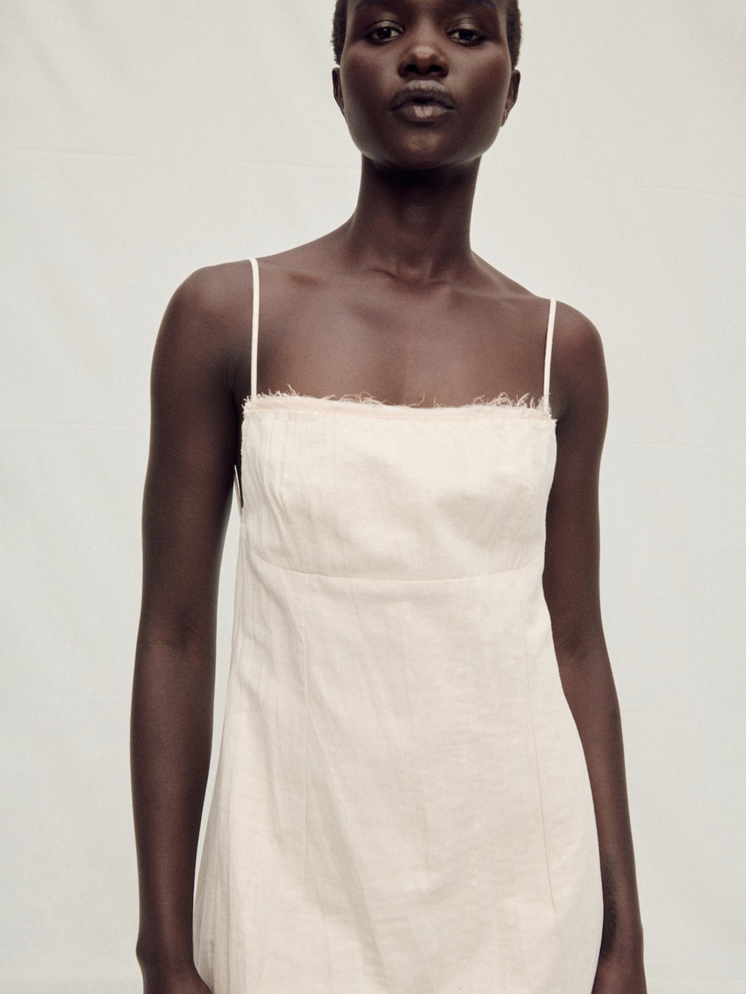 MANGO SELECTION Shoulder Straps Raw Hem Mini Empire Dress