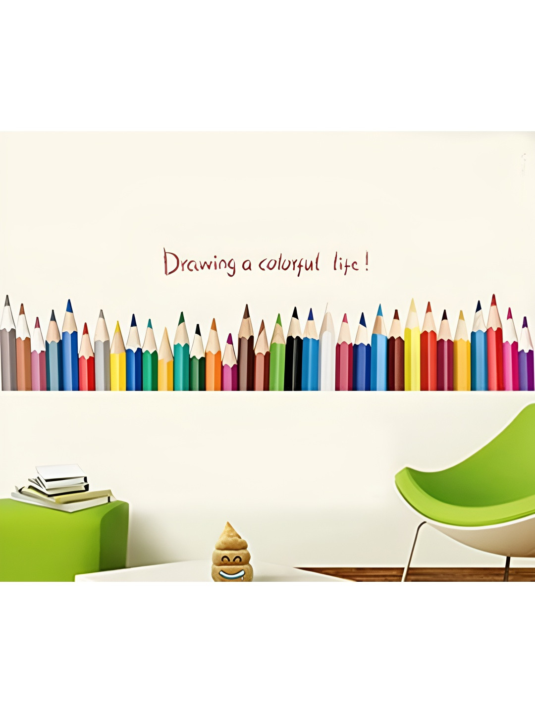 INDIAN ROYALS White & Green Cartoon Colorful Pencil Printed Waterproof Wall Stickers