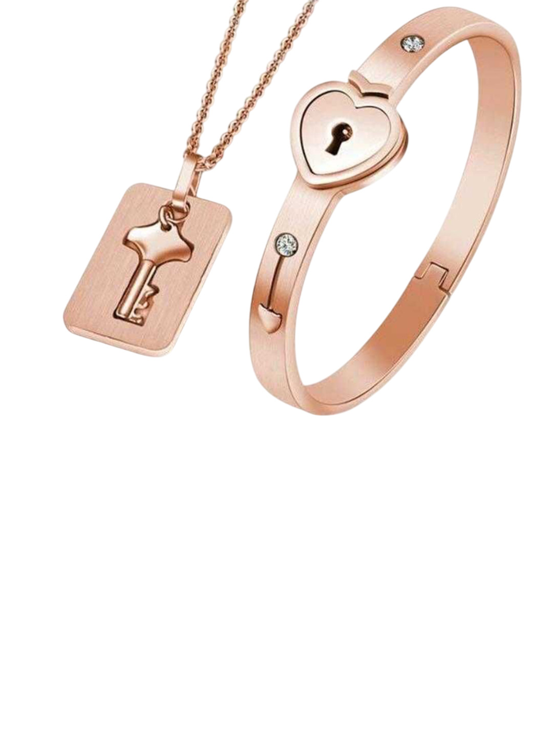 Bling Queen Rose Gold-Plated Lock & Key Bracelet & Pendant