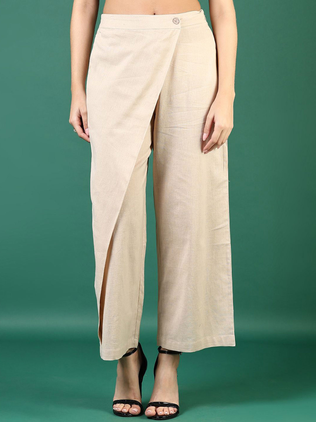 LIMEROAD Women Solid Cotton Wide Leg Trousers