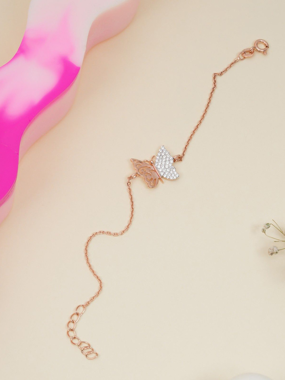 Orebella 925 Sterling Silver 18k Gold-Plated CubicZirconia Monarch Butterfly Link Bracelet