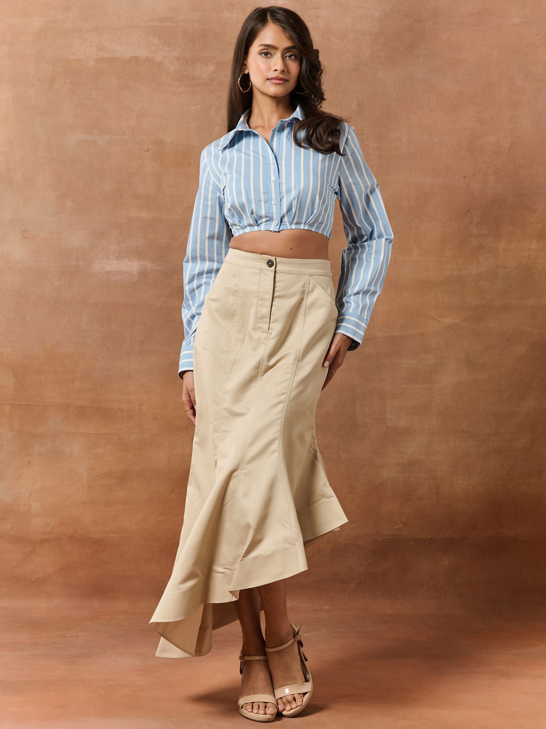 Lea Clothing Co. Marion White & Blue Striped Crop Top