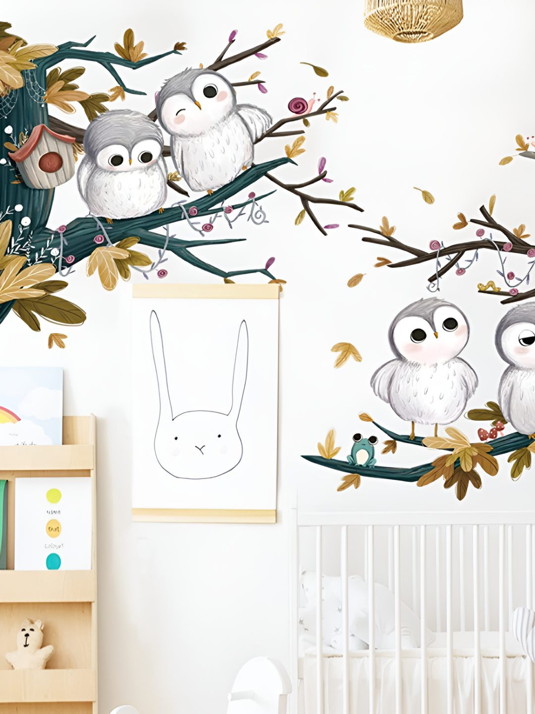 INDIAN ROYALS Grey & White Owl Birds on The Branches Printed Self-Adhesive & Durable Wall