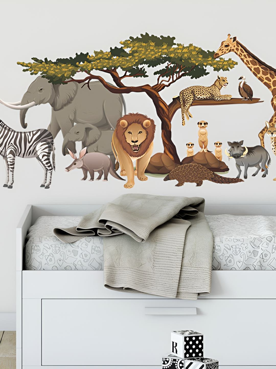 INDIAN ROYALS Grey & Brown Cartoon Jungle Zoo Animals Self Adhesive Wall Sticker