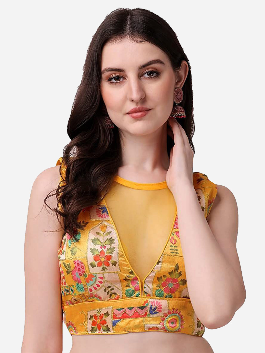 HERE&NOW Phantom Silk Floral Sleeveless Saree Blouse