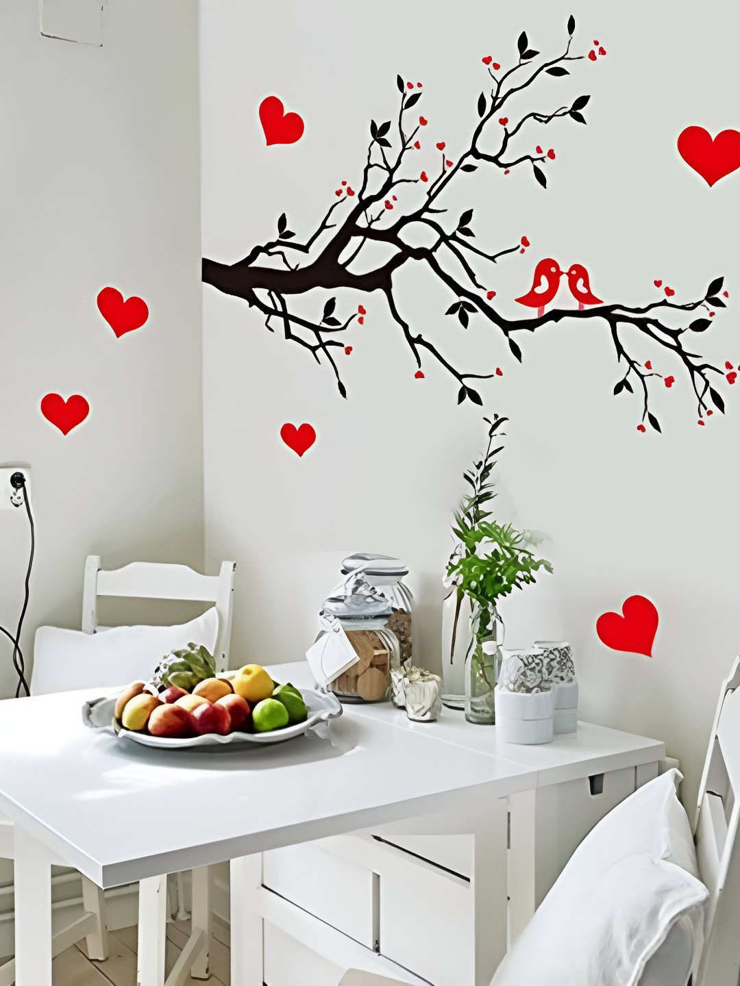 INDIAN ROYALS Black & Red Heart Leaf Printed Self-Adhesive & Durable Wall Sticker