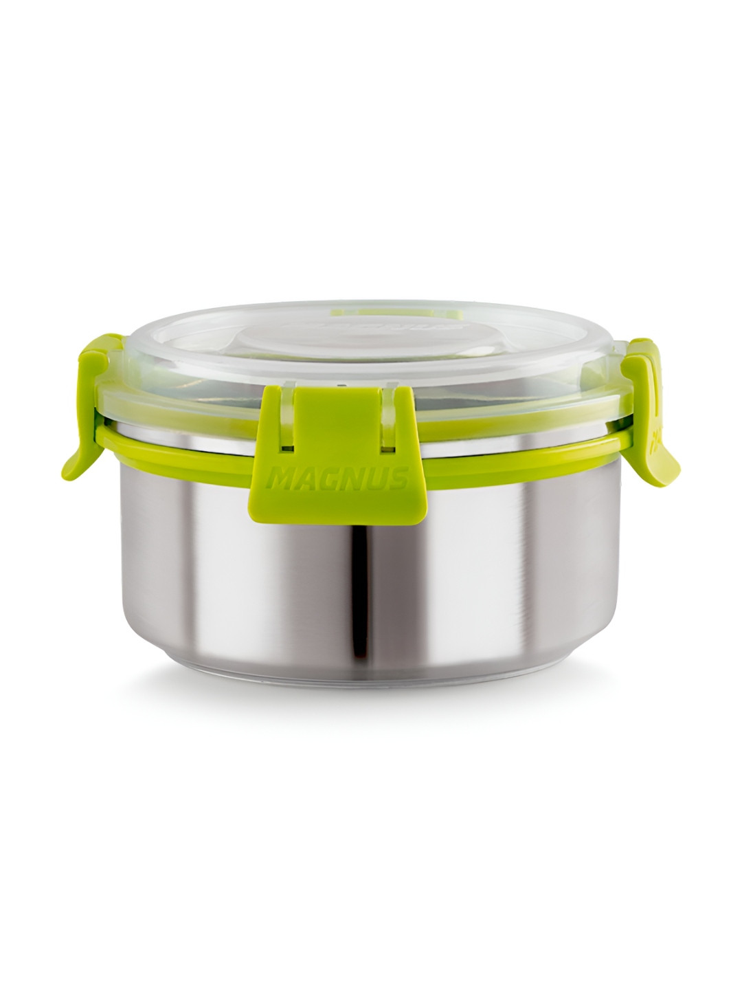 MAGNUS Kids Silver-Toned & Green Stainless Steel Dishwasher Safe Lunch Box - 375ML