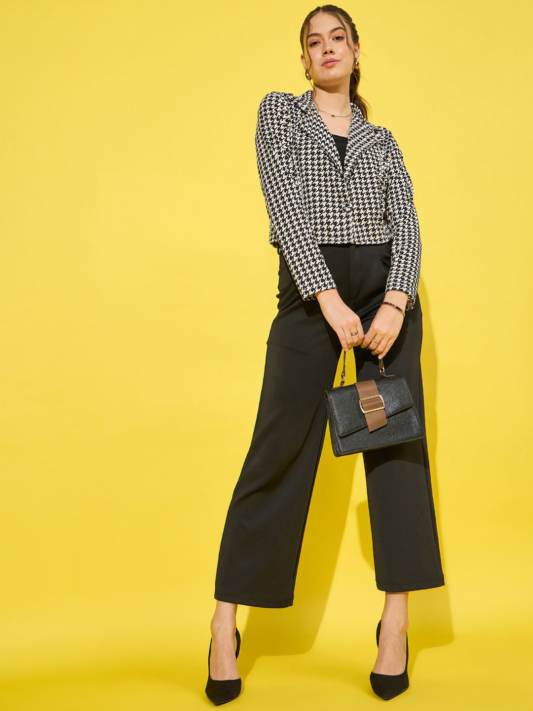 BuyNewTrend Cotton Blend Lapel Collar Short Blazer Shrug