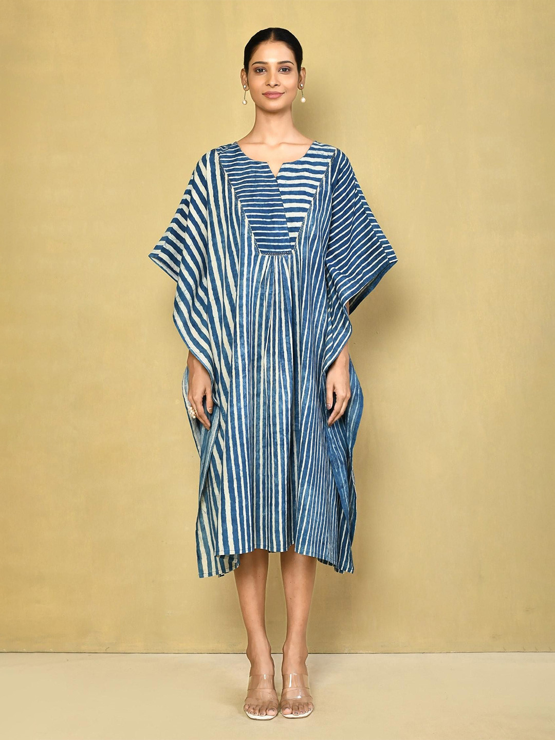 Samyukta Singhania Women Striped Kaftan Kimono Sleeves Dress