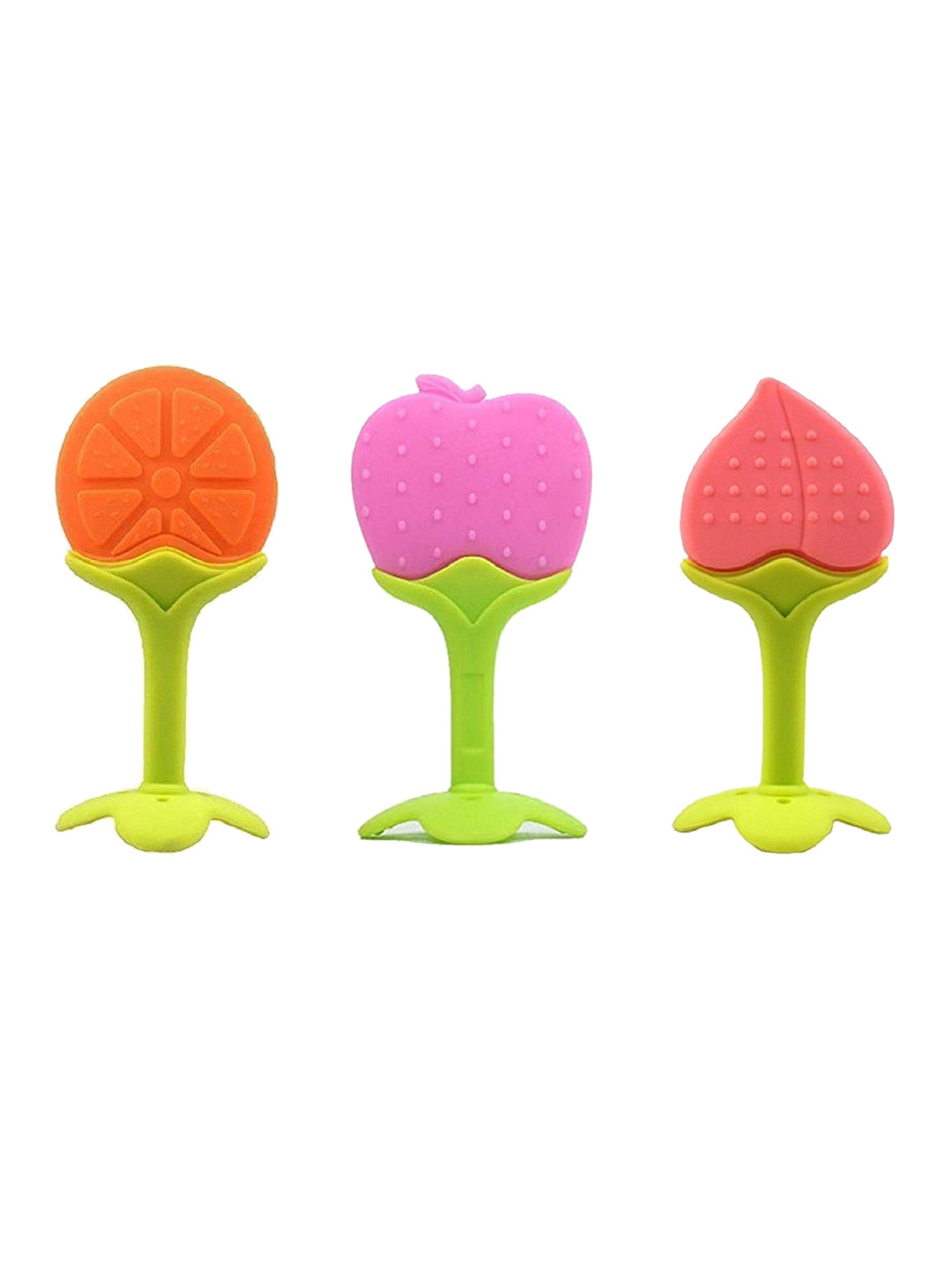 NeonateCare 3-Pcs Pink & Green Apple Orange & Peach Shape Teether