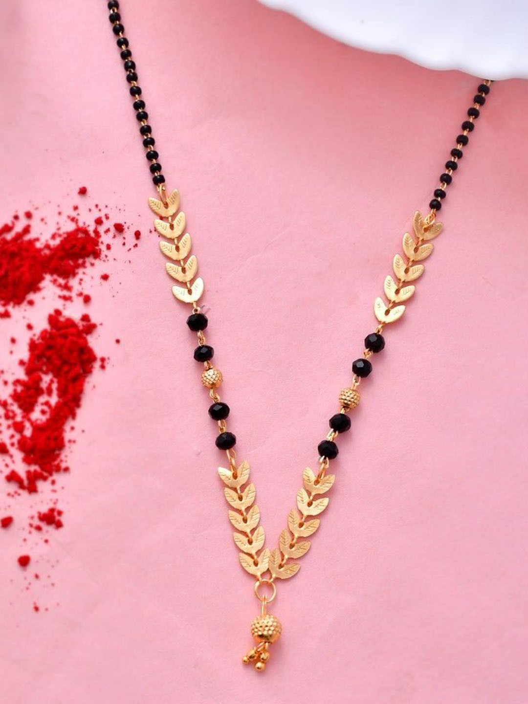 Anouk Gold-Plated Stainless Steel Leaf Design Artificial Beaded Mangalsutra