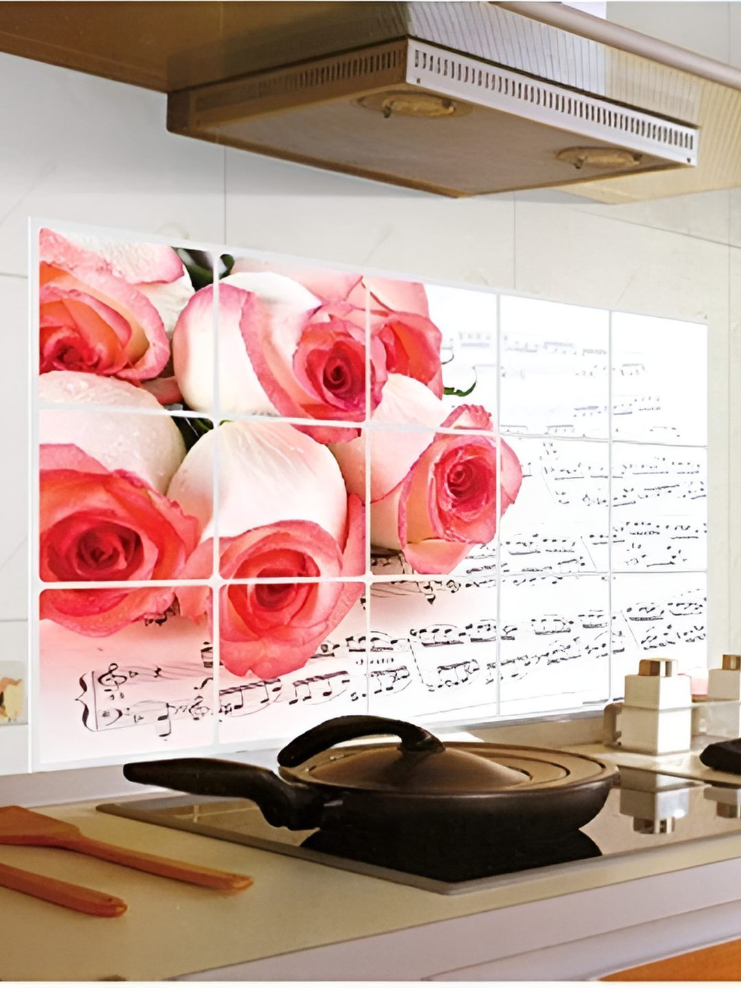 INDIAN ROYALS Red & Black Flower Music Heat Printed Self-Adhesive & Durable Wall Sticker
